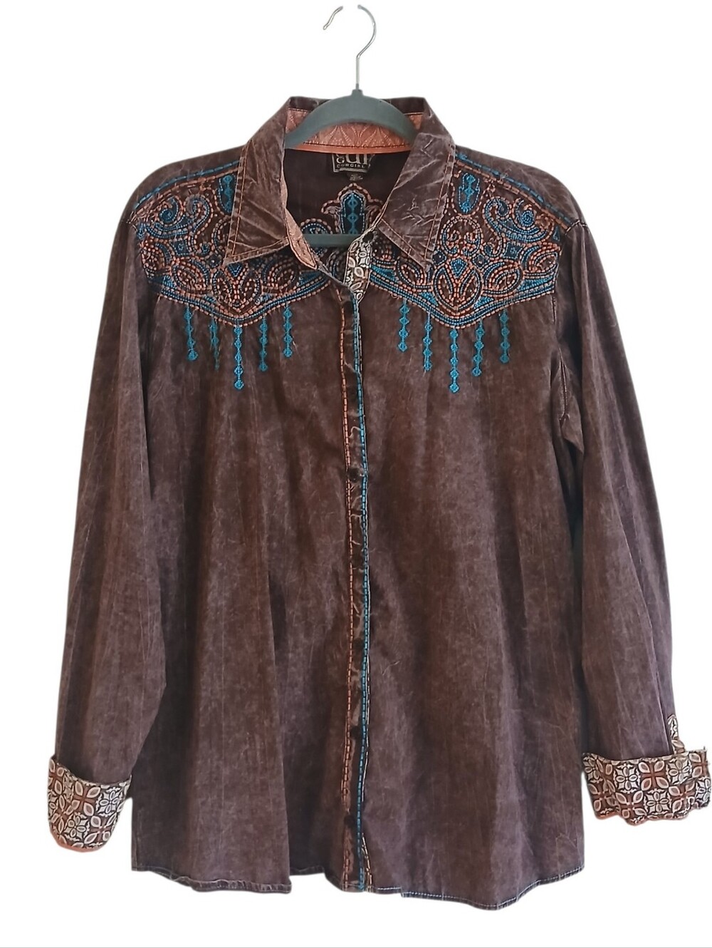 Cowgirl Up Embroidered Western Button Up XXL Southwestern Rodeo 100% Cotton